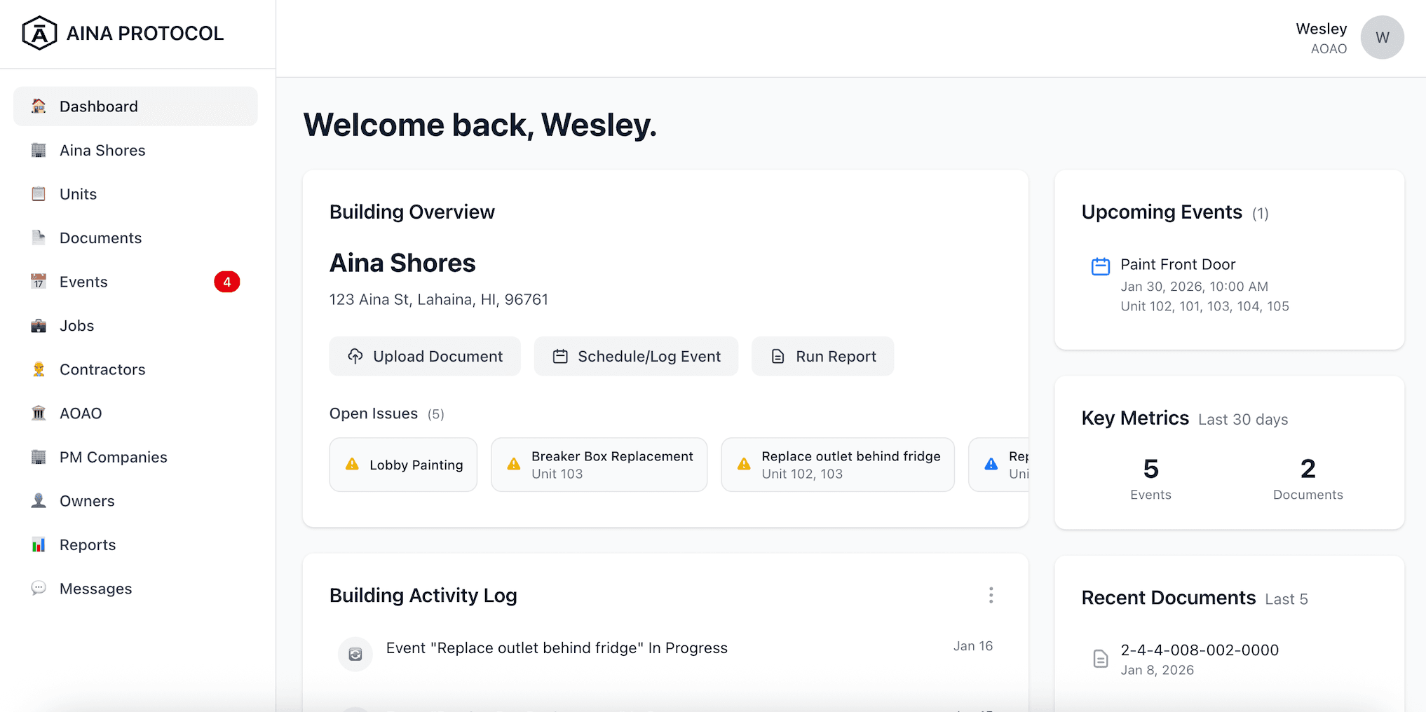 AOAO Dashboard screenshot